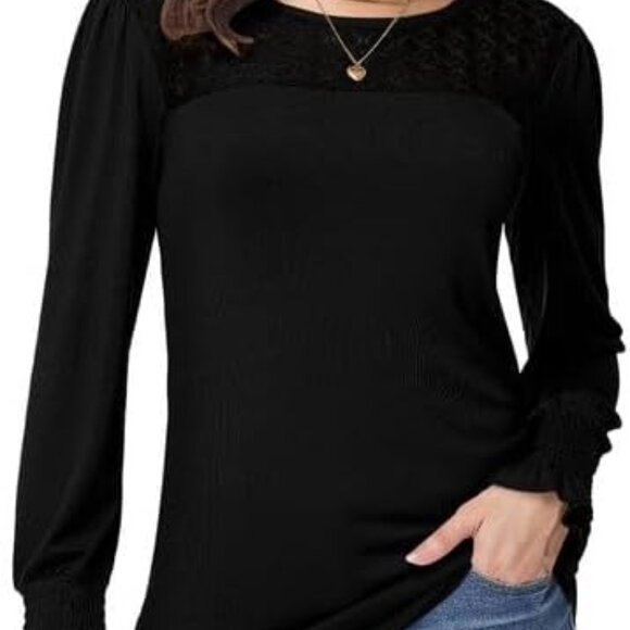 Women's Plus Size Lace Tunic - Casual Long Sleeve Top for Effortless Style - Picture 1 of 6